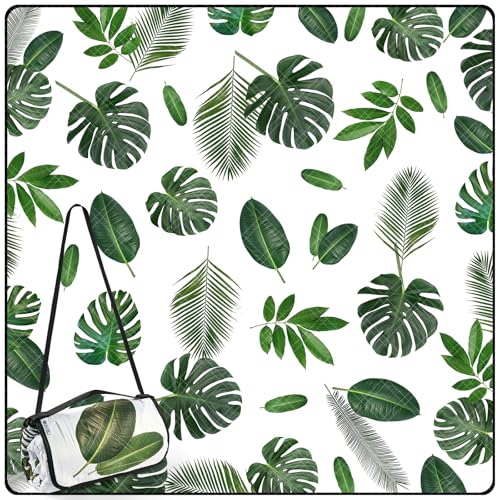 DEWUR Picnic Blankets 79"x79" Extra Large Outdoor Blanket Beach Blanket Waterproof SandProof Picnic Mat Washable Foldable Portable for Grass Lawn Beach Camping (Green Leaves) - color: Green Leaves