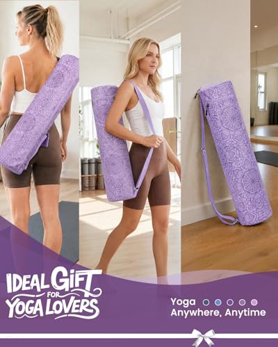 Gonex Yoga Mat Bag, Full-Zip Mat Carrier | 600D Oxford Fabric, Wet Pocket, Front Zip Pocket, Adjustable Strap, Fits Mats up to 26" - color: Lilac Purple