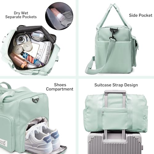 Suruid Gym Bag with Shoe Compartment, Sports Duffle Bag for Women, LGreen - color: Light Green