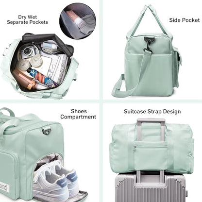 Suruid Gym Bag with Shoe Compartment, Sports Duffle Bag for Women, LGreen - color: Light Green