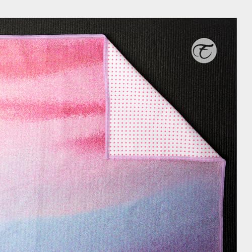 Eunzel Hot Yoga Mat Towel with Grip Dots, Printed Design 72" x 24" | Grip Dot Non Slip, Printed Microfiber Design, Sweat Absorbent, Hot Yoga & Pilate - color: Z-sunset/ Teal Flow