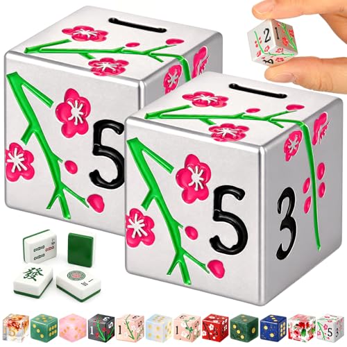 2 Pcs Mahjong Dice Metal, Classic, Silver Pink | D6 Mah Jong Dice,Standard Size Mahjong Dice, Durable Material, Replacement for Lost Dice, Board Game Mahjong Supplies - color: Silver Pink, size: Classic