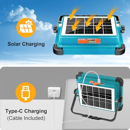 Rechargeable LED Solar Work Light | Job Site Battery Rechargeable LED Floor Light, Waterproof Portable Camping Light for Emergency, Repair, Camping - size: 12000mAh
