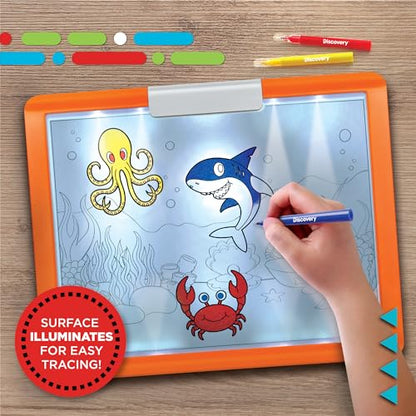 Discovery LED Tracing Tablet, 26-Piece Set with Washable Markers, Tracing & Template Sheets, Battery Powered Doodle Activity Lightboard, Kids Drawing & Sketching Portable Travel Art Set, Toy Gift