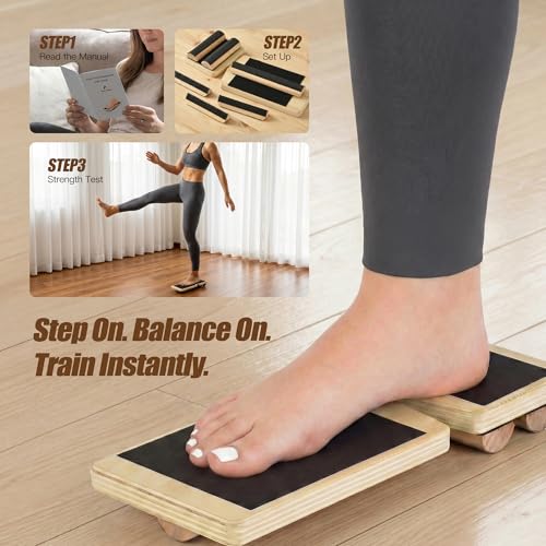 Balance Board Set for Foot & Ankle Strength – Cork Slack Board and Ankle Strengthener with Round & Pointed Bars, Progressive Balance Training System for Rehab, Fall Prevention & Athletic Performance