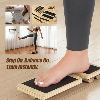 Balance Board Set for Foot & Ankle Strength – Cork Slack Board and Ankle Strengthener with Round & Pointed Bars, Progressive Balance Training System for Rehab, Fall Prevention & Athletic Performance