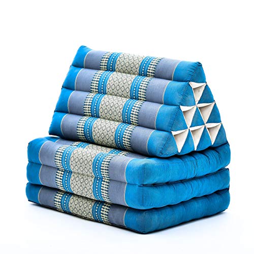 Leewadee 3-Fold Mat with Triangle Cushion – Comfortable TV Pillow, Foldable Mattress with Cushion Made of Eco-Friendly Kapok, 67 x 21 inches, Light Blue | Floor & lounge cushion for relaxing, reading & TV - for meditation & yoga, firm & stable - color: Sf