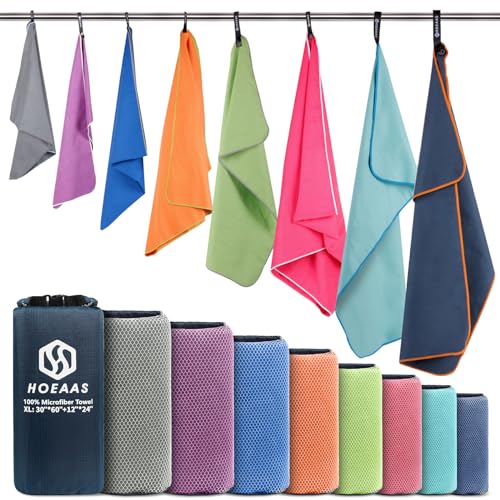 HOEAAS 2 Pack Microfiber Camping Towels, Quick Dry Towel, Super Absorbent Ultra Compact Travel Towel Soft Lightweight Sports Towel for Sweat Fast Drying Towels for Pool,Gym,Hiking,Backpacking,Fitness - color: Green, size: M: 40" x 20"+24" x 12"