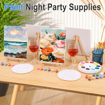 shynek 150pcs Painting Supplies Kit for Adults, 8 * 10In Canvas Boards with Easel Stand, 12 Colors Acrylic Paint Set, Artist Paint Brushes Set, Paint Trays, Sip and Paint Kit