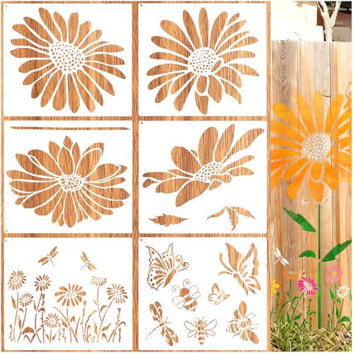 6Pcs Large Flower Stencils for Painting on Walls 16 x 12 Inch Giant Reusable Wall Stencil for Wood Fence Garden Crafts Wildflower Stencils Sunflower Paint Templates Outdoor DIY Wall Art Decor - color: Ab-white