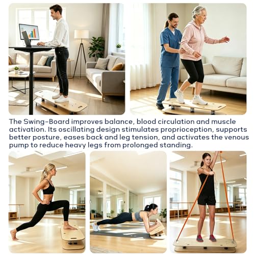 Wooden Balance Board & Wobble Board with Spring System,Adjustable Balance Board for Standing Desk,Stability Trainer for Physical Therapy,Core Strength,Posture Improvement & Home Office Use