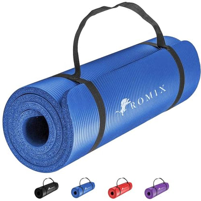 ROMIX Yoga Mat Thick 10Mm, Non-Slip Exercise Mat, 72 X 24 In, NBR - color: Blue
