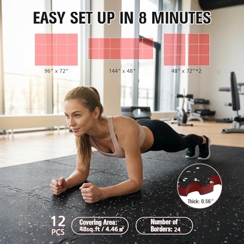 SunHome 0.56" Thick Rubber Top Gym Flooring for Home Gym, High Density EVA Foam Exercise Mats, Interlocking Gym Flooring for Home Gym, Protective Workout Mat, 24 x 24in - size: 24"L x 24"W x 0.6"Th