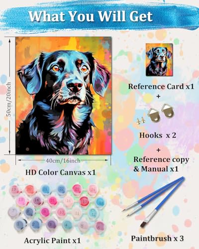 TOCARE Black Labrador Paint by Numbers Kit for Adults, Dog Paint by Number Adult Canvas,Adults' Paint-by-Number Kits for Dog Lovers 16x20inch (Without Framed) - color: TC-OPC-142