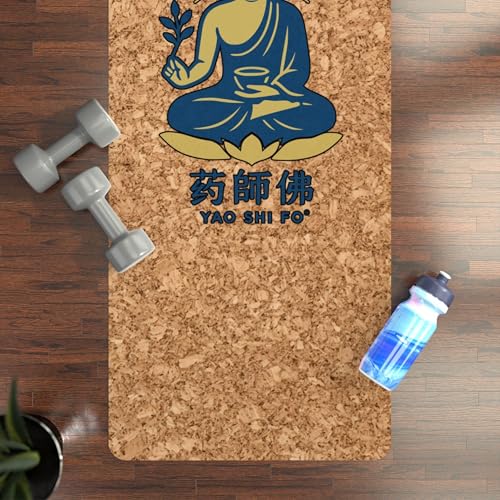 Yaoshifo Cork Yoga Mat Blue Gold - 4mm FSC Cork & Natural Rubber, Excellent Grip, Sustainable Yoga Mat
