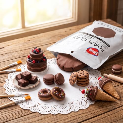 BOHS Foam Clay, Brown Air Dry Modeling Clay, 1.1 lb | Soft, lightweight; crack-free finish; EVA and polystyrene foam details; cosplay props, figurines, fake bakes and slime making - color: Brown, size: 500 g