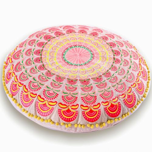 Mandala Life ART Bohemian Floor Cushion Cover –Luxury, Artisan Room Décor Pouf Case for Meditation, Yoga, and Boho Chic Seating Area Floor Pillow – Accent Your Living Room, Bedroom, More - color: Red Peacock, style: Pillow Cover