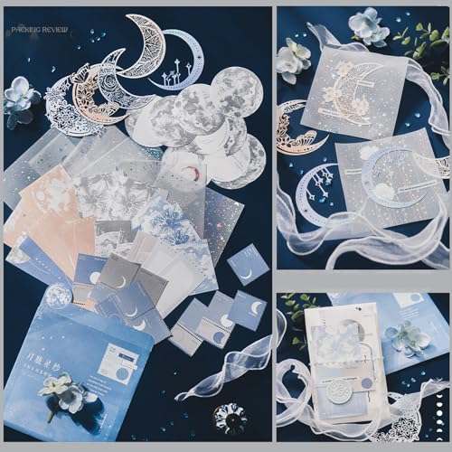 94PCS Film Scrapbook Paper Pack and 63PCS Moon Embellishment Scrapbook Paper Pack for Journals Planners DIY Art Crafts Decoration