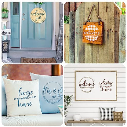 Kigley 16 Pcs Welcome Stencils for Painting on Wood 12" Large Round Letters Door mat Stencils Templates Farmhouse Paint Stencil for Wood Door Hanger Sign Reusable(Welcome)