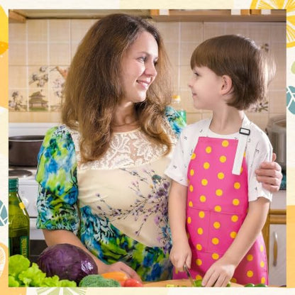 2 Pack Kids Apron, Cute Cooking Aprons, Waterproof Art Apron with Pockets, Toddler Painting Artist Apron Adjustable - color: Lemon and Pink Polka Dots, size: 45*62cm