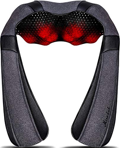 Mirakel Heat Neck Massager for Pain Relief Deep Tissue - Gift for Women Men | Ergonomic 3D kneading nodes, corded design, auto shutoff, Christmas ideal gifts for relaxing use at home, office, or travel - color: Gray