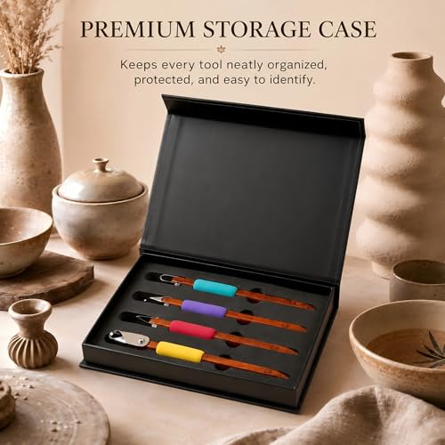 GtohHavea 4-Piece Pottery Carving Tools Set, Clay Carving Tools | Create Smooth & Precise Lines for Sgraffito, Mishima & Ceramic Trimming,Durable Cutting Heads