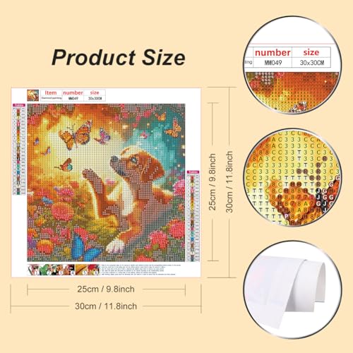 WSLWXSHM Diamond Painting Kits for Adults Dog, Butterfly Round Full Drill Diamond Art Kits, 5D DIY Paint with Diamonds Crafts for Home Wall Decoration Gifts 12×12Inch, Animal - color: Multicolor