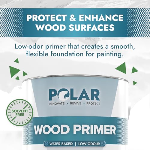 Polar Wood Primer - 84 Fl Oz - Matte White Finish - Water-Based Primer Paint for Interior & Exterior Wood Surfaces & Painted Surfaces - Strong Weather-Resistant Adhesion - Roller & Brush-On - size: 85 Fl Oz