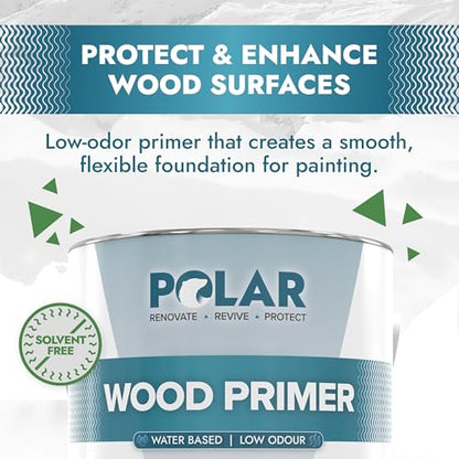 Polar Wood Primer - 84 Fl Oz - Matte White Finish - Water-Based Primer Paint for Interior & Exterior Wood Surfaces & Painted Surfaces - Strong Weather-Resistant Adhesion - Roller & Brush-On - size: 85 Fl Oz