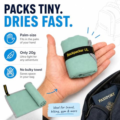 Elite Trail Magic Backpacking Ultralight Quick Dry Microfiber Soft Fast Drying Hand and Face Towel Wash Cloth Camping Yoga Hiking Active Lifestyle Small - color: Mint