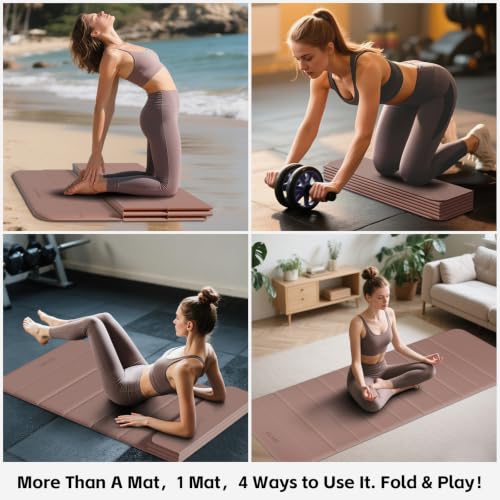 LVME Foldable Yoga Mat, Extra Thick 10mm, 76"x26"Extra Long - color: Mocha Mousse