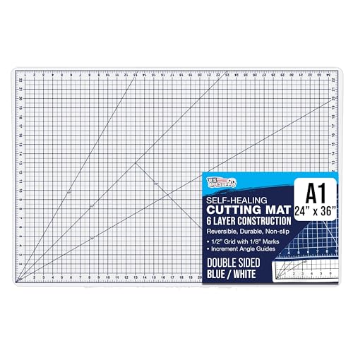 U.S. Art Supply 24"x36" Self-Healing Cutting Mat 5-Ply White/Blue | Double-Sided White/Blue Craft Mat, Non-Slip Cutting Mats for Crafts, Sewing, Quilting, Scrapbooking - color: White/Blue, size: 36"L x 24"W