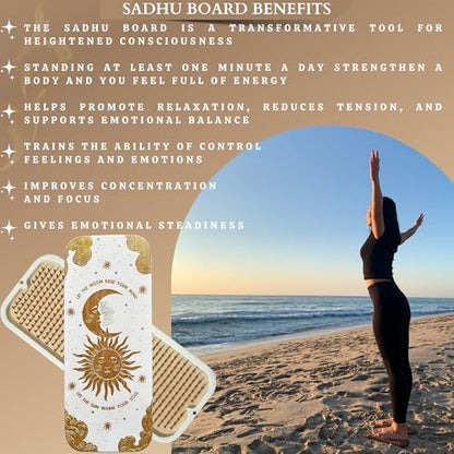 TENGRY Sadhu Board, Specially Crafted Aluminum & Copper Nails, Light Nail Board, 0.31 IN (8 mm), Beginners, Hexagon, Slim Sadhu Wood Board for Standing on Nails, Acupuncture Foot Massage, Yoga Gift - color: Sun and Moon White Copper Nails