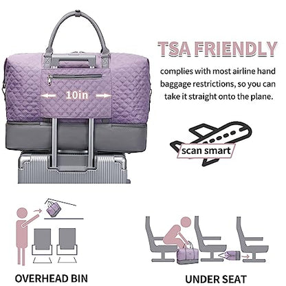 Weekender Bag, Large Travel Duffel Bag for Women, Carry on Overnight Bag with Shoe Compartment and Toiletry Bags - color: A-Purple