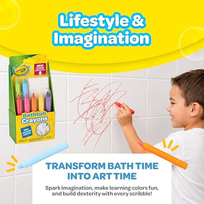 Crayola Bathtub Crayons with Bonus Eraser, Washable Tub Coloring Kit for Kids, Non-Toxic, Easy Cleanup Bath Toys for Kids, Includes 7 Crayons + Eraser