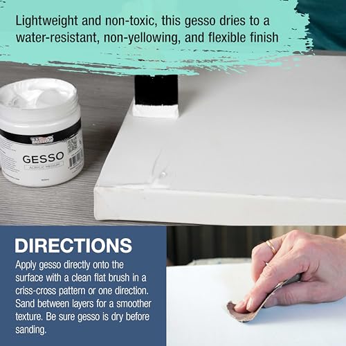 U.S. Art Supply White Gesso Primer 16.9oz (500ml) for Oil & Acrylic Paint | Superior Coverage, Canvas Prep, Mixable White Gesso Paint Artists - color: White