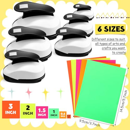 CHENGU 6 Pcs Square Punch Set 3in/2in/1.5in/1in/0.6in/0.3in Scrapbook Hole Punchers Crafting with 10 Sticker Paper Square Cutter Scrapbook for Office Supplies DIY Albums Photos(Black) - color: Black, style: Square