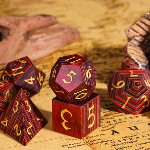 Wood DND Dice Set Orange Striped Wood Dice Set for D&D Tabletop Game - color: Red Orange Grey Striped