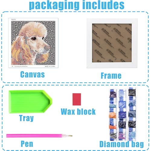 geesfayan Diamond Art Kits for Kids,6 Inch DIY Gem Art Painting with 7 Inch Frame, Complete Starter Kit for Beginners, Creative Arts & Crafts Gift for Girls & Boys (Poodle) - color: Poodle