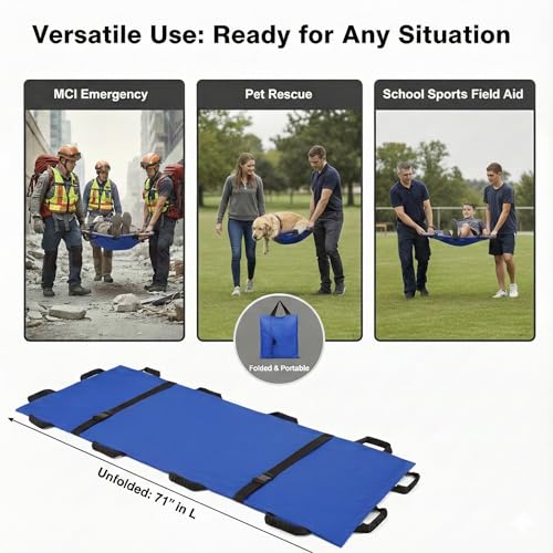 Portable Vet Dog Stretcher Gurney with 12 Rubber Handles, 400 lbs - color: Blue, size: One-Pack