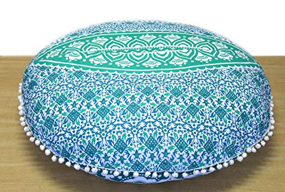 ICC Large Round seat Floor Cushion Chair Ottoman Cover, Pouf Pillow Meditation Floor Cushions Covers, Seating pouffe Throw Covers Craft Room Furniture for Sitting Cover 32" Inches Green - color: Green