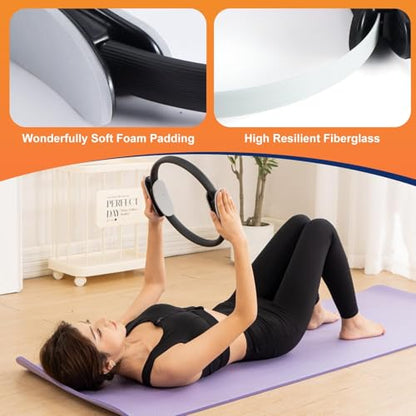 Tsikavo Pilates Ring, Pilates Ring Circle and Ball Set, 12 Inch Magic Circle Pilates Ring,9 Inch Small Exercise Ball,Resistance Bands Set, Home Pilates Equipment for Women - color: Black & Purple Ring Circle