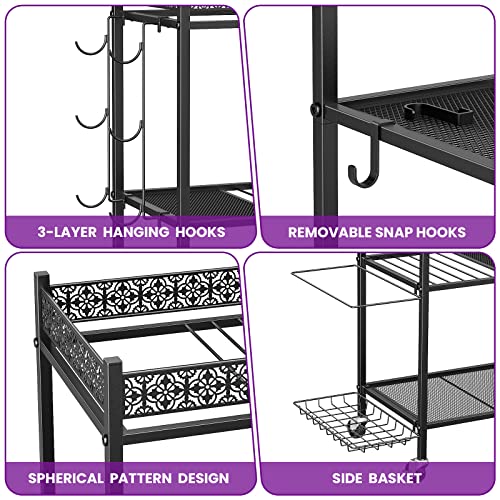 VOPEAK Home Gym Storage Rack, 3-Tier Yoga Mat Storage with Wheels & Hooks | 200 lbs steel rack with lockable casters & side hooks. 3-tier fits yoga mats & dumbbells — 10-min assembly - color: BLACK