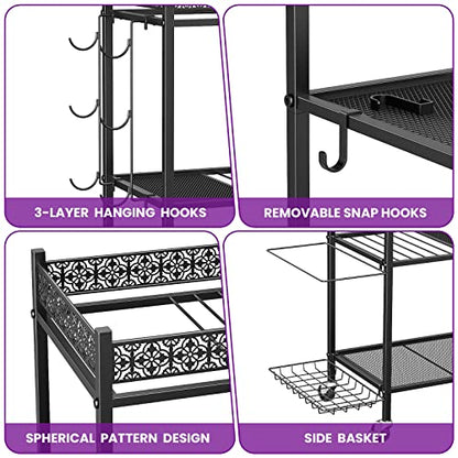 VOPEAK Home Gym Storage Rack, 3-Tier Yoga Mat Storage with Wheels & Hooks - color: BLACK