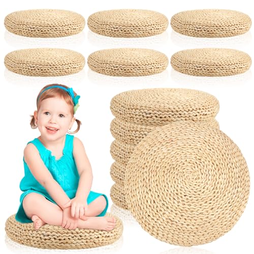 Barydat 6 Pcs Floor Cushions Round Large Pillow Seating Meditation Floor Pillow Boho Natural Woven Seat Cushion Japanese Tatami Cushion for Yoga Room Balcony Chair Pad, 15.75 Inch