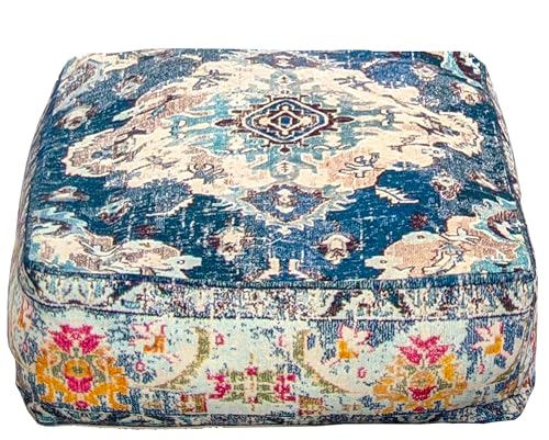Blue Square Floor Pillow Cover Large Yoga Décor Cushion Moroccan Pouf Ottoman Boho Furniture Perfect for Living Room, Bedroom, Nursary or Children Room Seating Area Beanbag Footstool 24x8 Unstuffed - color: Blue