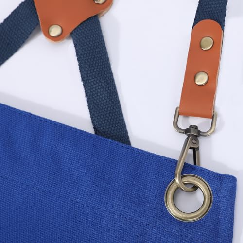 AFUN Chef Aprons for Women Men with Oversized Pockets, 12-Ounce Cotton Canvas Cross Back Water Repellent Apron (Royal Blue) - color: Royal Blue