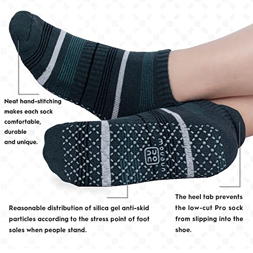 unenow Unisex Non Slip Grip Socks for Yoga Pilates Barre Home & Hospital - color: 4 Pairs-stripe-blue/Black/Dark Grey/Coffee, size: Large