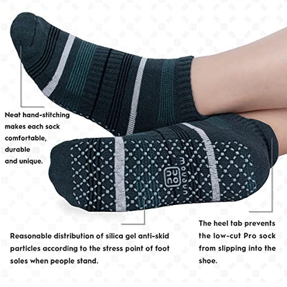 unenow Unisex Non Slip Grip Socks for Yoga Pilates Barre Home & Hospital - color: 4 Pairs-stripe-blue/Black/Dark Grey/Coffee, size: Medium