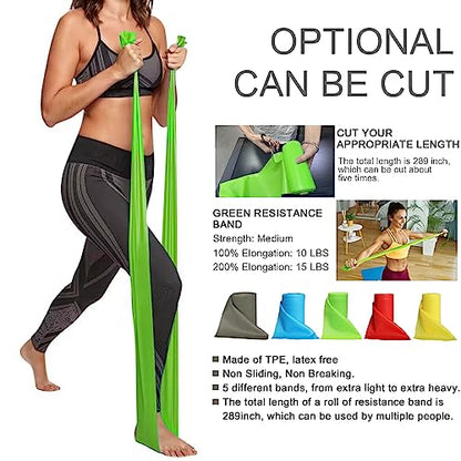 8-Yard Latex-Free Resistance Band Roll for Physical Therapy and Exercise - color: Green - Medium